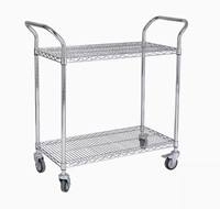 Chrome double 2-shelf push trolley